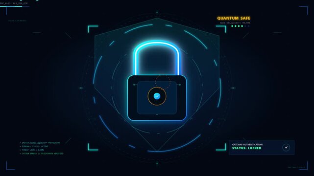 Cyber Security Animation | HUD Quantum Safe Padlock UI Motion Graphics Pack | Blockchain Gateway Authentication Interface Layout for Tech Template