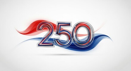 Fototapeta premium Vibrant red blue and white 250 number illustration with wave design elements