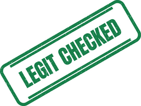 Green rubber stamp impression with the text legit checked displayed in a simple rectangular frame design