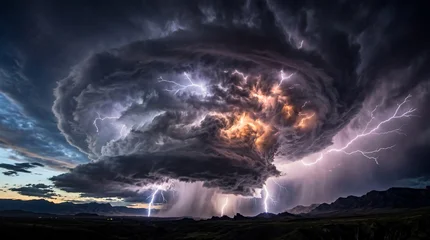 A dramatic, stormy scene with a darkened sky, filled with swirling, menacing clouds © jhantares