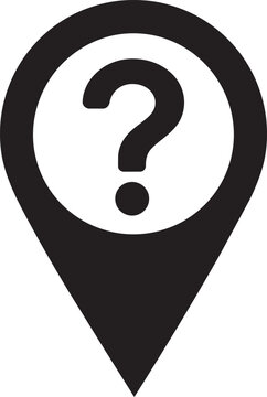 Black map pin icon with question mark