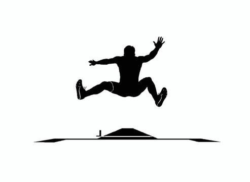 Athlete Mid-Jump Silhouette: A black silhouette of an athlete captured mid-air during a jump, showcasing athletic prowess and dynamic movement over a track.