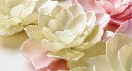 Fototapeta premium Elegant ceramic lotus flower sculptures in pastel tones for home decor.