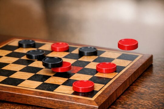 A checker board with red and black knobs, perfect for game nights or decor