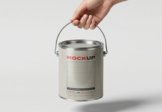 Hand Holding Can of Paint Label Mockup