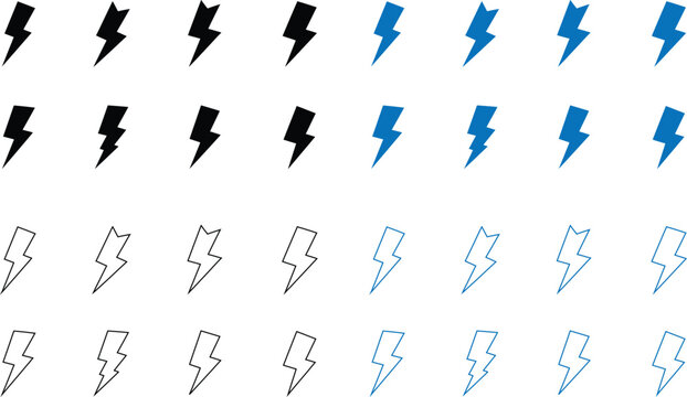 Lightning bolt pattern black and blue icons set