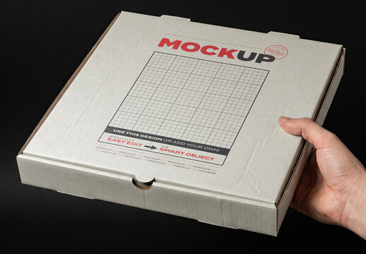 Hand Holding Pizza Box Cover Mockup