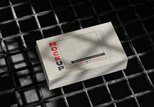 Personal Cards on Metal Grid Mockup