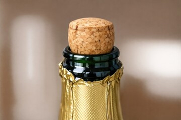 Fototapeta premium A detailed view of a wine bottle with its cork, ideal for use in food and drink related concepts or as a decorative element