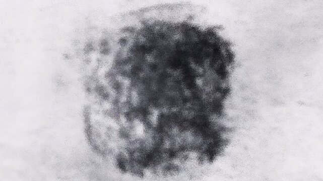 Abstract charcoal cross symbol and solid circle brush strokes on textured white background.