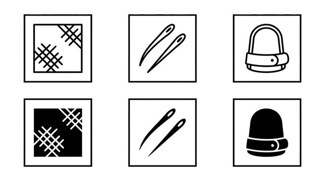 Crafting and sewing accessory icon set for needlework with accessory stitching tweezers tailoring embroidery