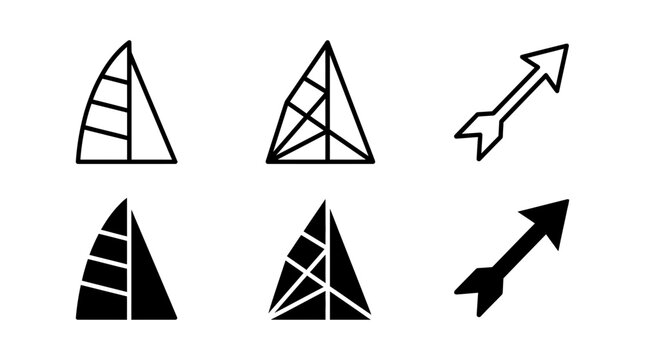 Set of abstract geometric triangle and arrow line icons in black and white with triangle geometric abstract direction