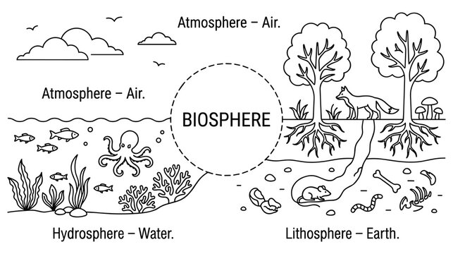 Diagram showing the biosphere and spheres of earth system.