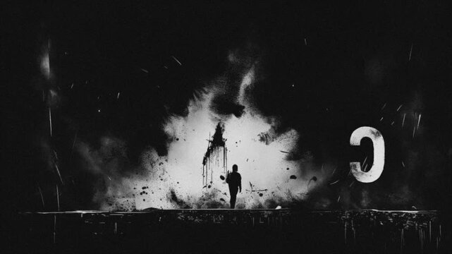 Abstract dark cinematic video sequence with glitch effects and mysterious letters.