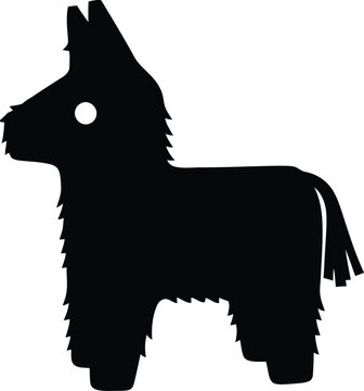 Black silhouette of a donkey pi ata on white background