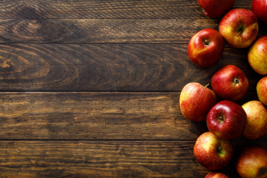 Apple. Ripe juicy red apple fruits with natural vitamins and antioxidant, healthy food, top view