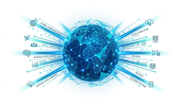 Futuristic Digital Globe with Network Nodes and Global Technology Communication Vector
