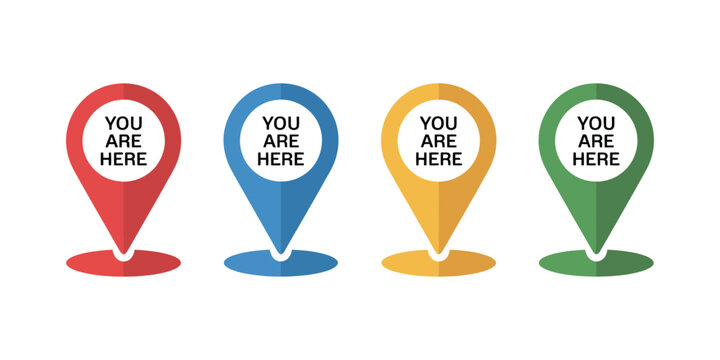 You Are Here Map Pin Icon Vector Sign Featuring Location Marker, GPS Navigation Pointer, and Destination Symbol in Flat Color Design