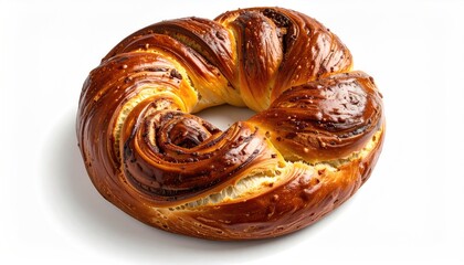 Fototapeta premium A golden-brown twisted ring-shaped sweet bread with a dark filling