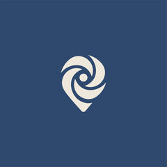 Refined minimalist location pin logo with a dynamic gather swirl. Perfect for modern travel agencies, tourism apps, and destination branding. © vicky