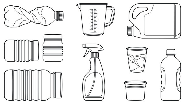 Set of plastic waste containers for sorting and recycling.