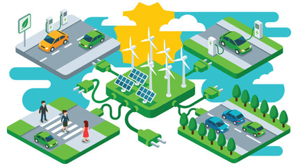 Smart city with green energy electric vehicles infrastructure. © GW