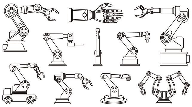 Industrial robot arms and mechanical hands collection.