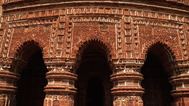 This Pancharatna temple, rich in terracotta work, is named the Shyamray or Pachmura Temple. This temple is richly endowed with terracotta ornamentation.