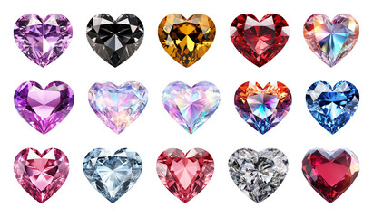 Naklejka premium PNG Colorful heart-shaped gemstones collection on transparent background
