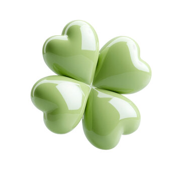 3D glossy green four leaf clover isolated on transparent background