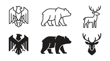 Obraz premium Set of modern geometric animal icons representing eagle bear and deer silhouettes with geometric wildlife silhouette