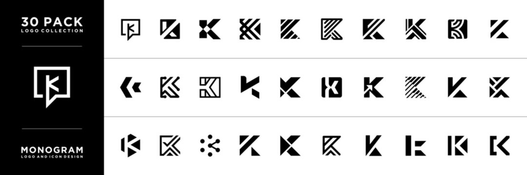 Minimalist letter K logo collection. simple initial K monogram logo design template.