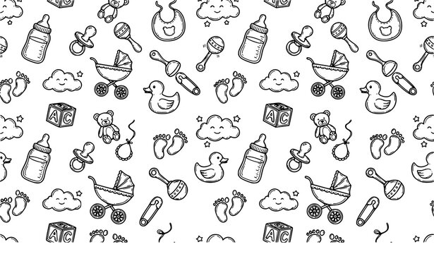 4K Baby Doodle Icons Pop Up Background Loop Vector Illustration