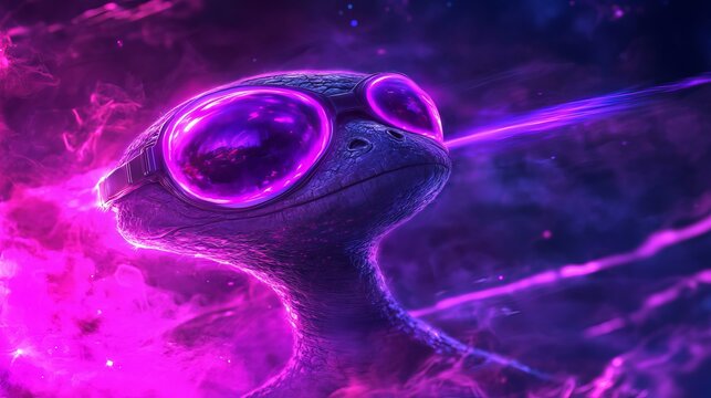Close up illustration of a cool lizard alien with big eyes. 