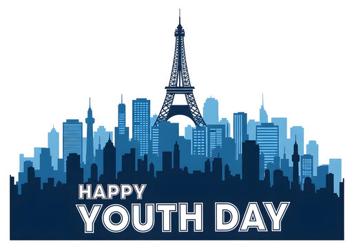Happy youth day with paris skyline illustration