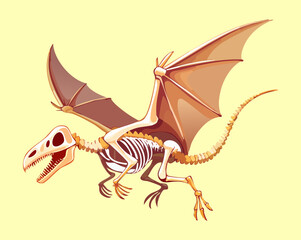 Ancient pterosaur dinosaur flying reptile skeleton fossil vector designed with detailed wing bones for archaeological research and paleontology education assets © firstcolor