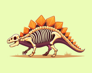 Prehistoric stegosaurus dinosaur skeleton fossil vector illustration featuring detailed spine plates and long tail bones for paleontology museum displays assets © firstcolor