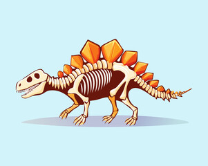 Detailed prehistoric stegosaurus dinosaur fossil skeleton lying on a rock formation for archeological studies and educational history book illustrations © firstcolor