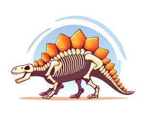 Artistic dinosaur skeleton fossil reconstruction illustration featuring a detailed stegosaurus with classic bony plates for paleontology education and museum graphic assets © firstcolor