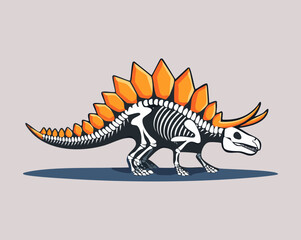 Prehistoric stegosaurus fossil bones organized neatly on an earth rock base for ancient history displays and educational science graphic collections © firstcolor