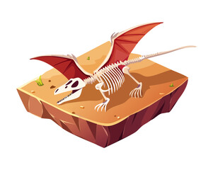 Pterodactyl dinosaur bone skeleton fossil embedded beautifully into a rocky ground formation for ancient history exhibitions and earth science graphic assets © firstcolor