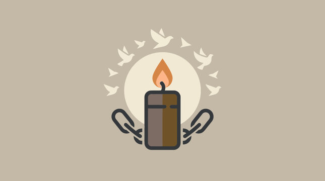 Hope and Freedom Concept with Lit Candle Broken Chains and Flying Birds Illustration