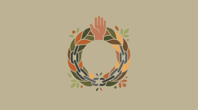 Human Rights Concept Illustration with Broken Chains and Wreath for Freedom and Liberation