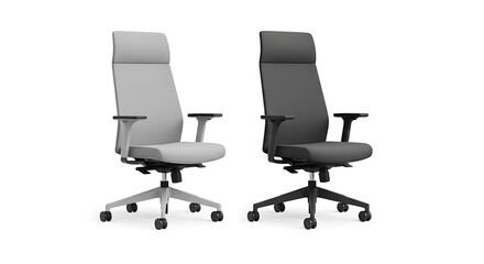 Obraz premium Two modern office chairs with mesh backs and black upholstery on casters backrest