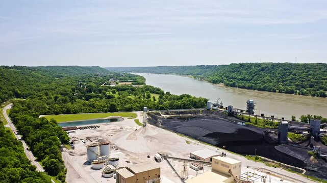 Aerial View of Coal Storage Facility Along Ohio River in Indiana
