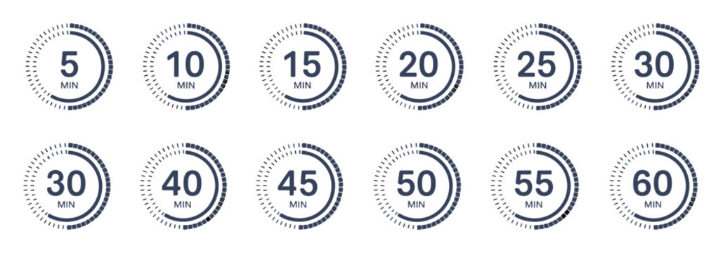 Progress Indicators. A collection of circular progress bars displaying numerical percentages from 5 to 60, visually representing stages of completion.