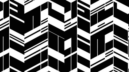 Abstract Geometric Pattern: A striking black and white abstract geometric pattern featuring interlocking shapes and lines, creating a modern and dynamic visual texture. © Kadita