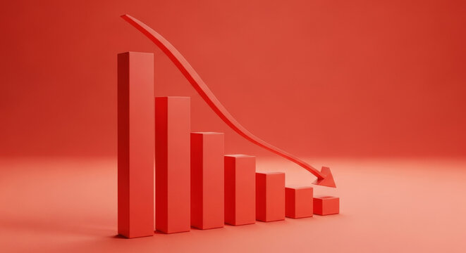 Red Bar Graph With Decreasing Arrow Demonstrates Economic Downturn Market Crash Recession Inflation And Financial Loss Concept