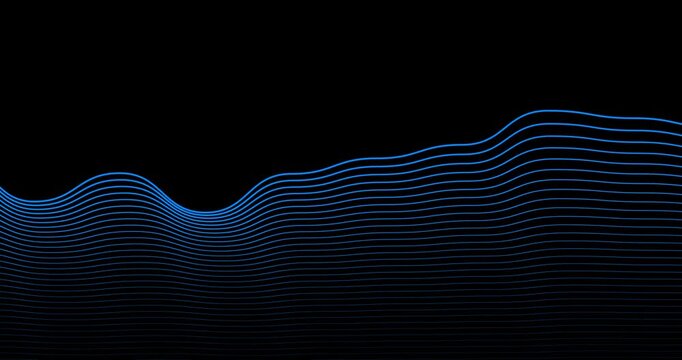 Blue lines flowing wave animation on white background, Looped vector wave of gray color.,  Linear wave, graphic shape flow., Smooth water level surface 4k video