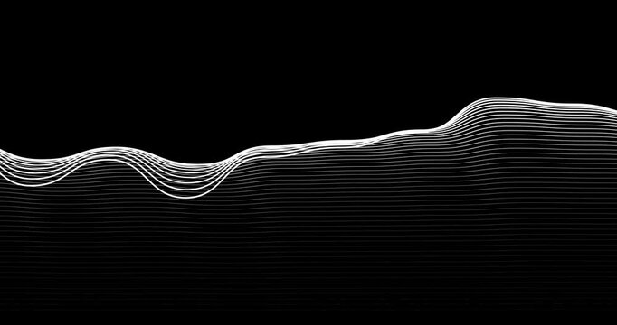 Blue lines flowing wave animation on white background, Looped vector wave of gray color.,  Linear wave, graphic shape flow., Smooth water level surface 4k video